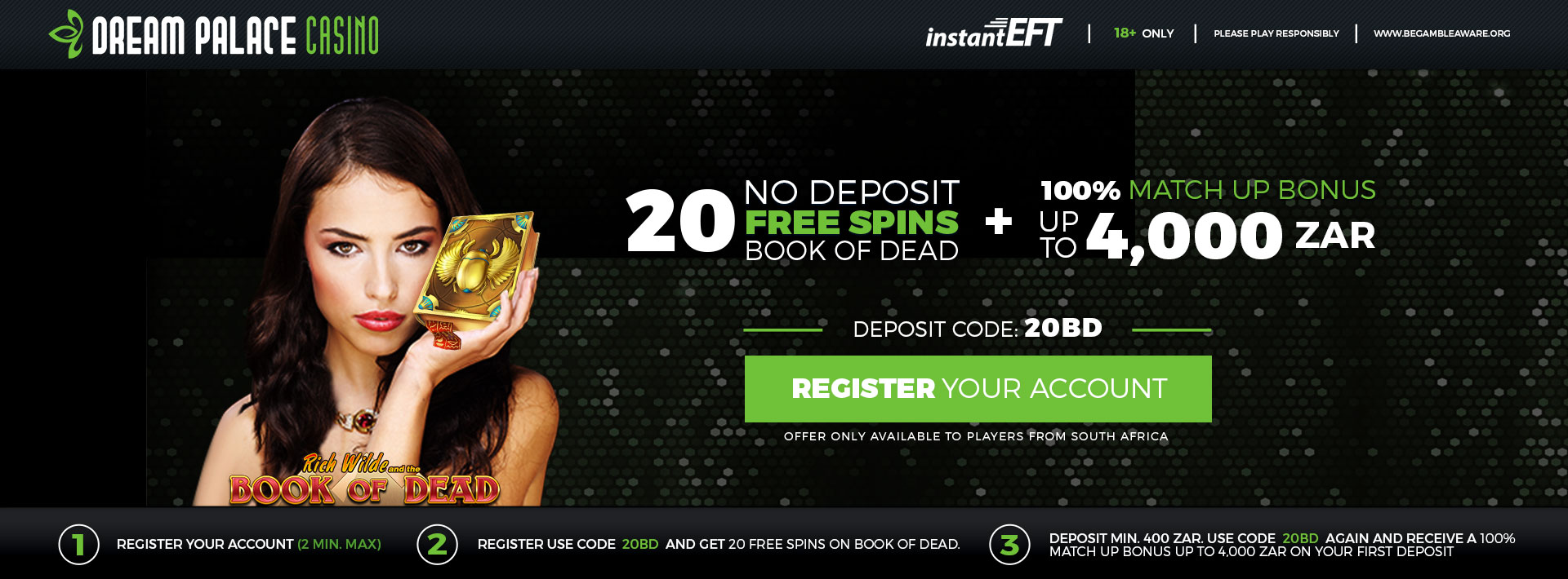 100% up to 4,000 + 20 No Deposit Free Spins