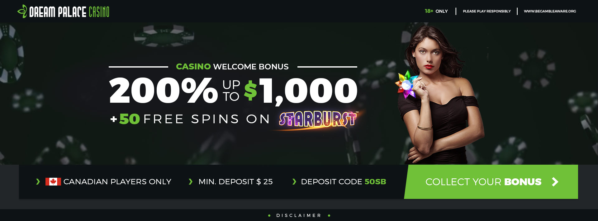 $1000 Bonus + 50 Free Spins | Dream Palace Casino